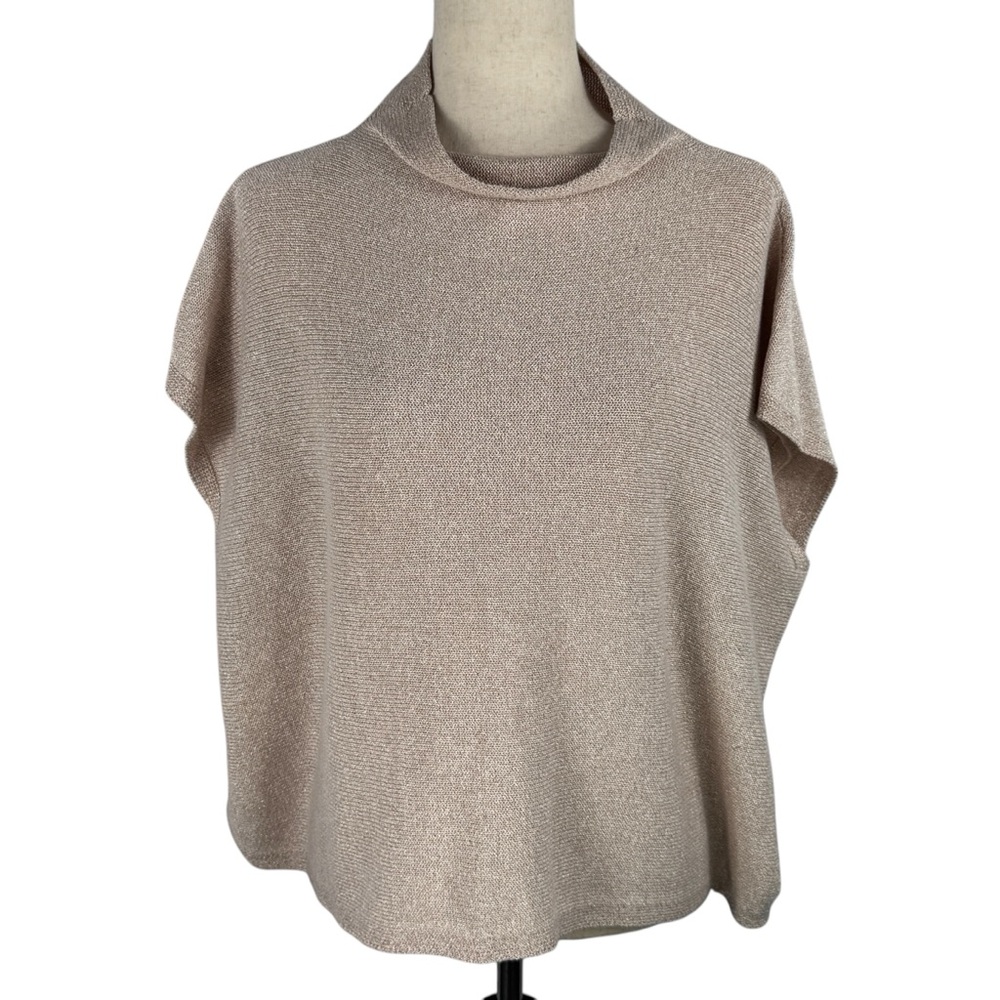 Eileen Fisher Metallic Taupe Cowl-Neck Sweater